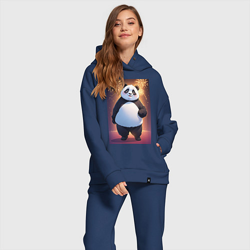 Женский костюм оверсайз Панда в свитере под салютом - ai art / Тёмно-синий – фото 2
