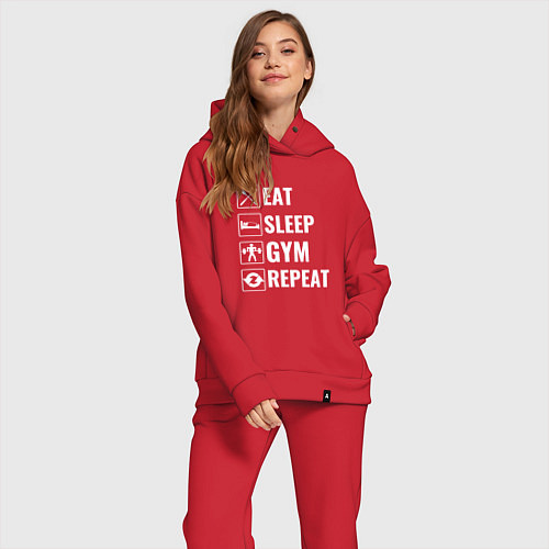 Женский костюм оверсайз Eat sleep gym repeat / Красный – фото 2