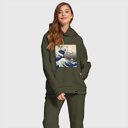 Женский костюм оверсайз Большой котяра в Канагаве, цвет: хаки — фото 2