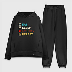 Женский костюм оверсайз Eat sleep roblox repeat art, цвет: черный