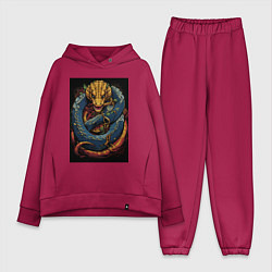 Женский костюм оверсайз Муай тай синий дракон