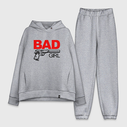 Женский костюм оверсайз Bad girl with gun / Меланж – фото 1