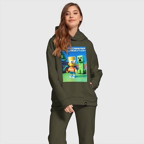 Женский костюм оверсайз Bart and Creeper - collaboration ai art / Хаки – фото 2