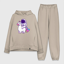 Женский костюм оверсайз Космонавт и единорог, цвет: миндальный