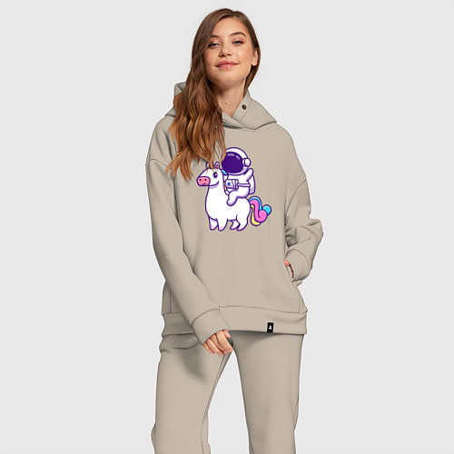 Женский костюм оверсайз Космонавт и единорог / Миндальный – фото 2