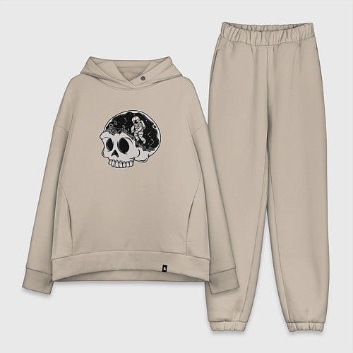 Женский костюм оверсайз Космонавт в черепе / Миндальный – фото 1