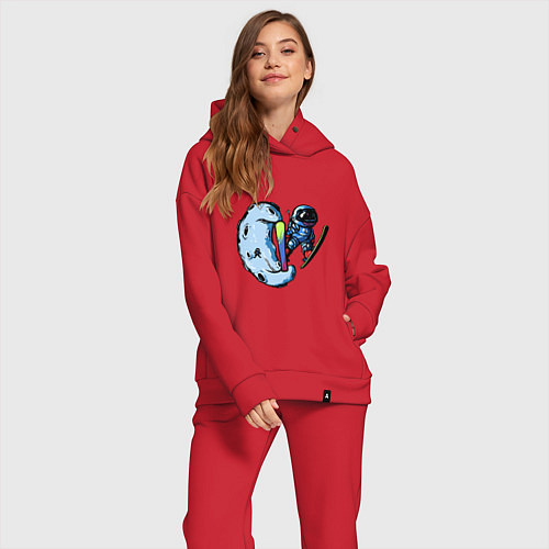 Женский костюм оверсайз Прыжок космонавта на лыжах с Месяца / Красный – фото 2