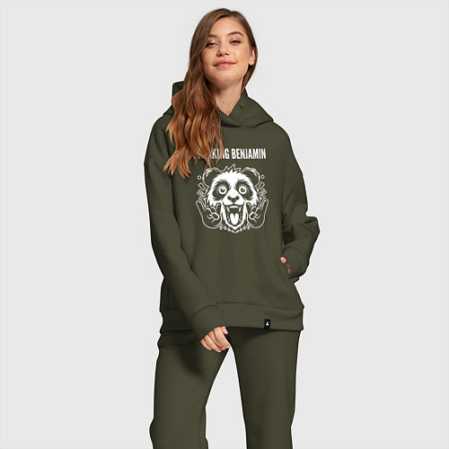 Женский костюм оверсайз Breaking Benjamin rock panda / Хаки – фото 2