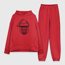 Женский костюм оверсайз Новогодняя горилла в шапке, цвет: красный