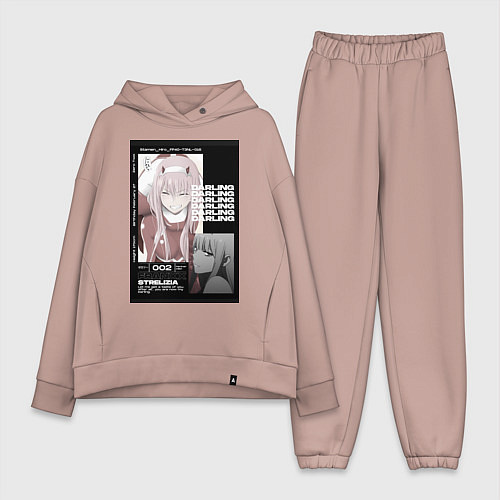 Женский костюм оверсайз Милый во Франксе Zero Two / Пыльно-розовый – фото 1