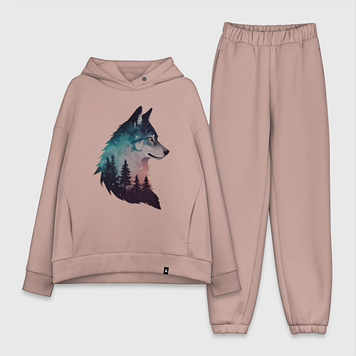 Женский костюм оверсайз Волк силуэт / Пыльно-розовый – фото 1