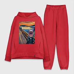 Женский костюм оверсайз Бегемот кричит - мем живопись от нейросети, цвет: красный