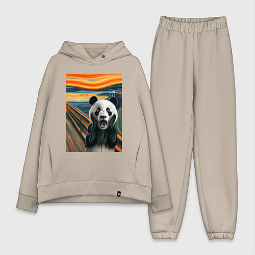 Женский костюм оверсайз Панда: Крик- мем картина от нейросети / Миндальный – фото 1