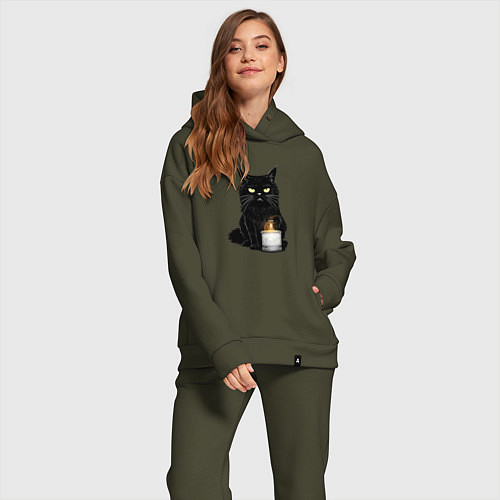 Женский костюм оверсайз Кот с примусом / Хаки – фото 2