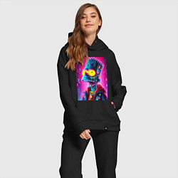Женский костюм оверсайз Cyber Bart Simpson - neon glow ai art, цвет: черный — фото 2