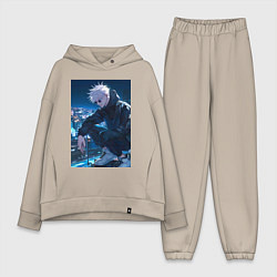 Женский костюм оверсайз Магическая битва Сатору Годзё арт, цвет: миндальный