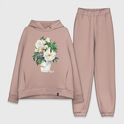 Женский костюм оверсайз Пионы и трясогузка, цвет: пыльно-розовый