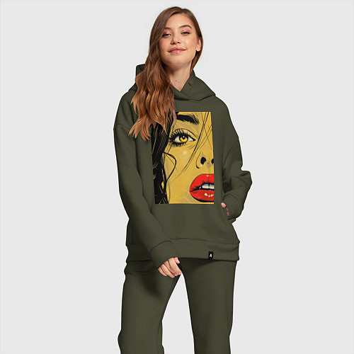 Женский костюм оверсайз Женский портрет поп-арт / Хаки – фото 2