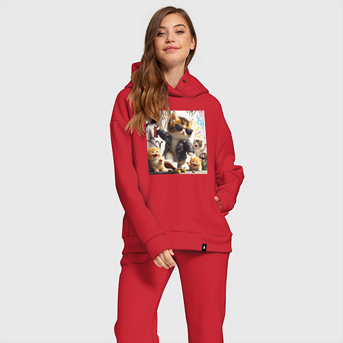 Женский костюм оверсайз Кумир среди котят - граффити / Красный – фото 2