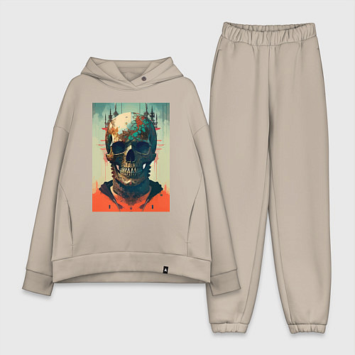 Женский костюм оверсайз Ai art skull - fantasy / Миндальный – фото 1