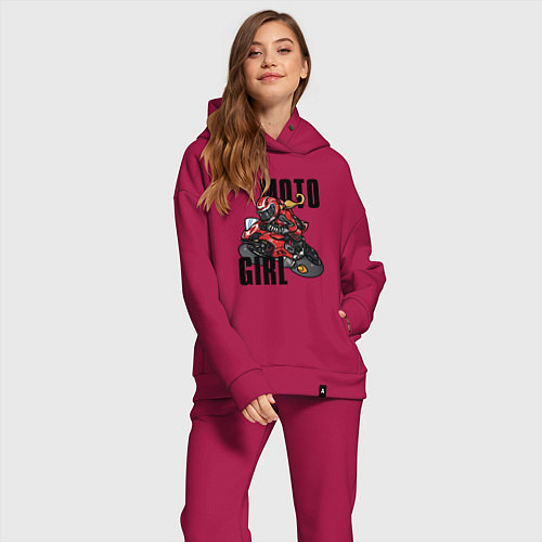 Женский костюм оверсайз Девушка на мотоцикле / Маджента – фото 2