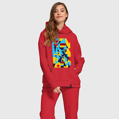 Женский костюм оверсайз Владимир Ленин - кубизм / Красный – фото 2