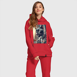 Женский костюм оверсайз Cool dude panther from New York - ai art, цвет: красный — фото 2