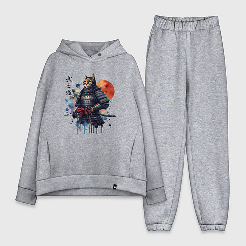 Женский костюм оверсайз Cat samurai - bushido ai art / Меланж – фото 1