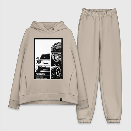 Женский костюм оверсайз Porsche 911 автомобиль / Миндальный – фото 1
