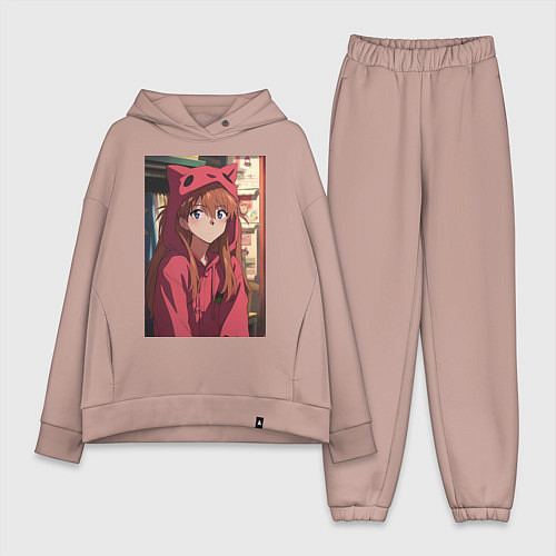 Женский костюм оверсайз Евангелион Аска Лэнгли Сорью кошка / Пыльно-розовый – фото 1