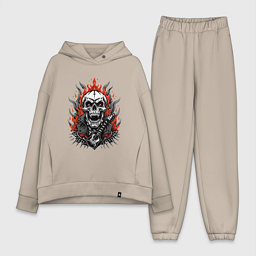 Женский костюм оверсайз Рок музыкант череп / Миндальный – фото 1