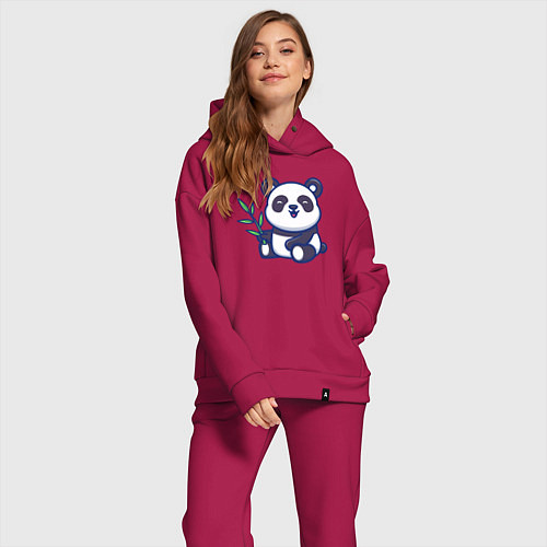 Женский костюм оверсайз Панда с веточкой / Маджента – фото 2