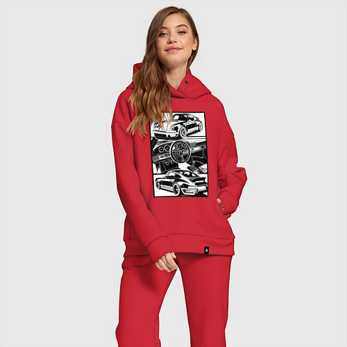 Женский костюм оверсайз Porsche автомобиль классический / Красный – фото 2