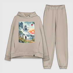 Женский костюм оверсайз Ghost of Tsushima - watercolor, цвет: миндальный