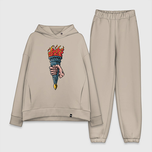 Женский костюм оверсайз Горящий факел / Миндальный – фото 1