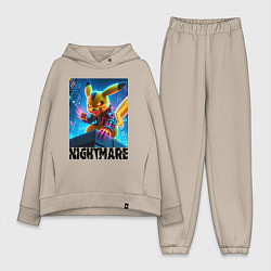 Женский костюм оверсайз Пмкачу на крыше небоскрёба - ночной кошмар, цвет: миндальный