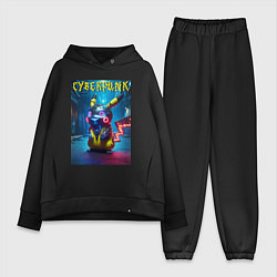 Женский костюм оверсайз Cyberpunk - cool Pikachu neon glow, цвет: черный