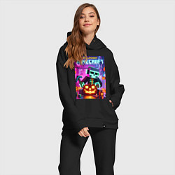Женский костюм оверсайз Skeleton and pumpkin - neon glow, цвет: черный — фото 2