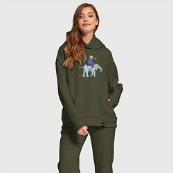 Женский костюм оверсайз Трамп на слоне, цвет: хаки — фото 2