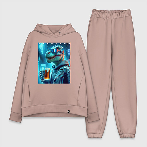 Женский костюм оверсайз Крутой чувак Дино с кружкой пива - нейроарт / Пыльно-розовый – фото 1