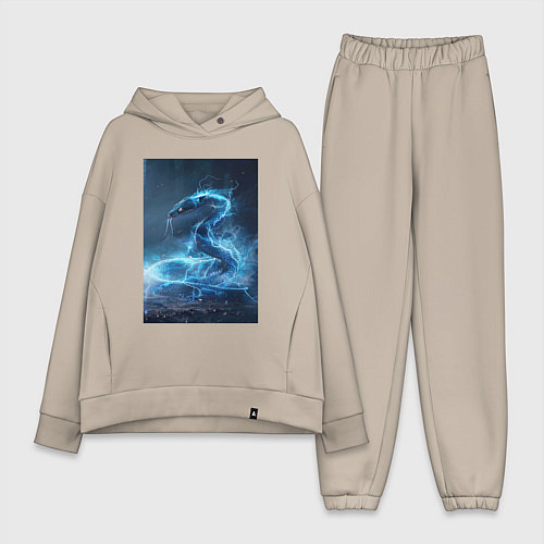 Женский костюм оверсайз Змея в молниях / Миндальный – фото 1