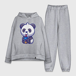 Женский костюм оверсайз Панда и напиток, цвет: меланж