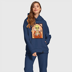 Женский костюм оверсайз Пришелец и кот-единорог, цвет: тёмно-синий — фото 2