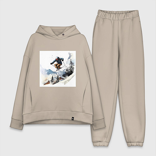 Женский костюм оверсайз Лыжник на склоне / Миндальный – фото 1