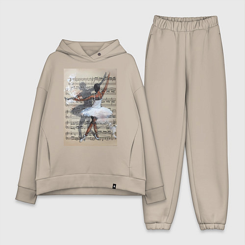 Женский костюм оверсайз Балет ноты / Миндальный – фото 1