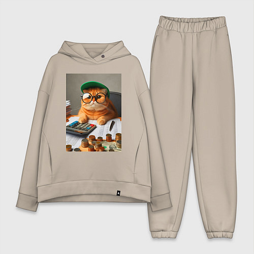 Женский костюм оверсайз Рыжий кот - бухгалтер / Миндальный – фото 1