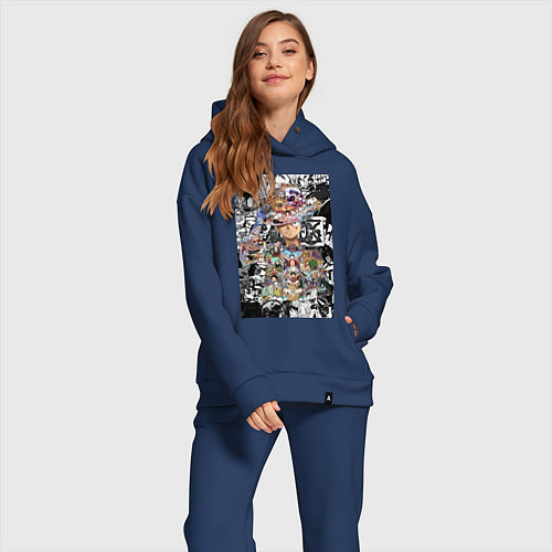 Женский костюм оверсайз Ван-Пис Луффи коллаж / Тёмно-синий – фото 2