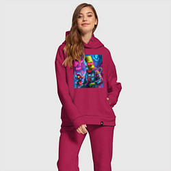 Женский костюм оверсайз Барт Симпсон с котом роботом - нейроарт, цвет: маджента — фото 2