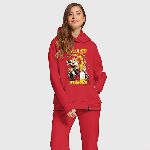 Женский костюм оверсайз Клинок рассекающий демонов комбо Ренгоку / Красный – фото 2