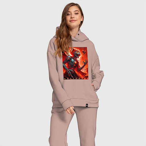 Женский костюм оверсайз Кибер кошка ведьма - хэллоуин / Пыльно-розовый – фото 2